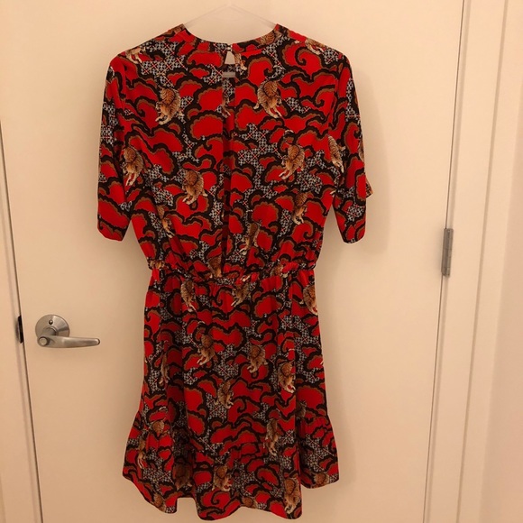Rare Sandro Tiger Print Red Silk Dress Sz 1 - Picture 7 of 9